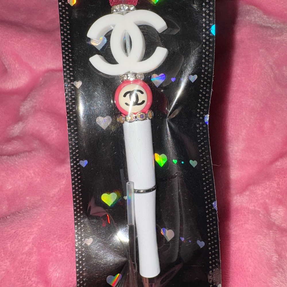 Chanel White and Pink Logo Pen